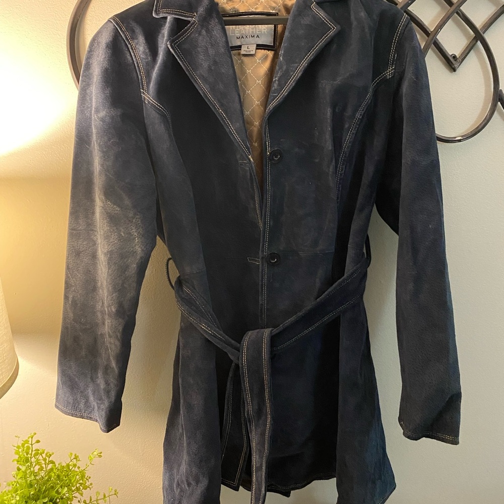 Navy blue suede hip length jacket